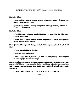 Đề kiểm tra học kì 1 môn Hóa học Lớp 9 năm 2016 - Sở giáo dục và đào tạo Đà Nẵng